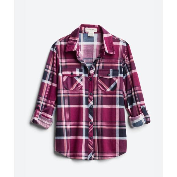 Passport Marisol Roll Tab Long Sleeve Plaid Shirt Size 7 - Picture 1 of 6